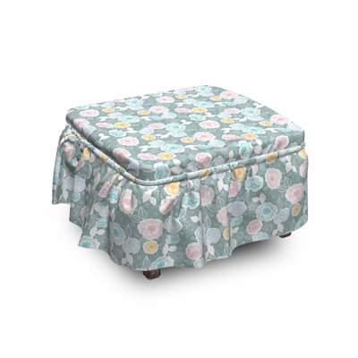 Ensemble de housse pour repose-pieds à coussins carrés 2 pièces pastel orné