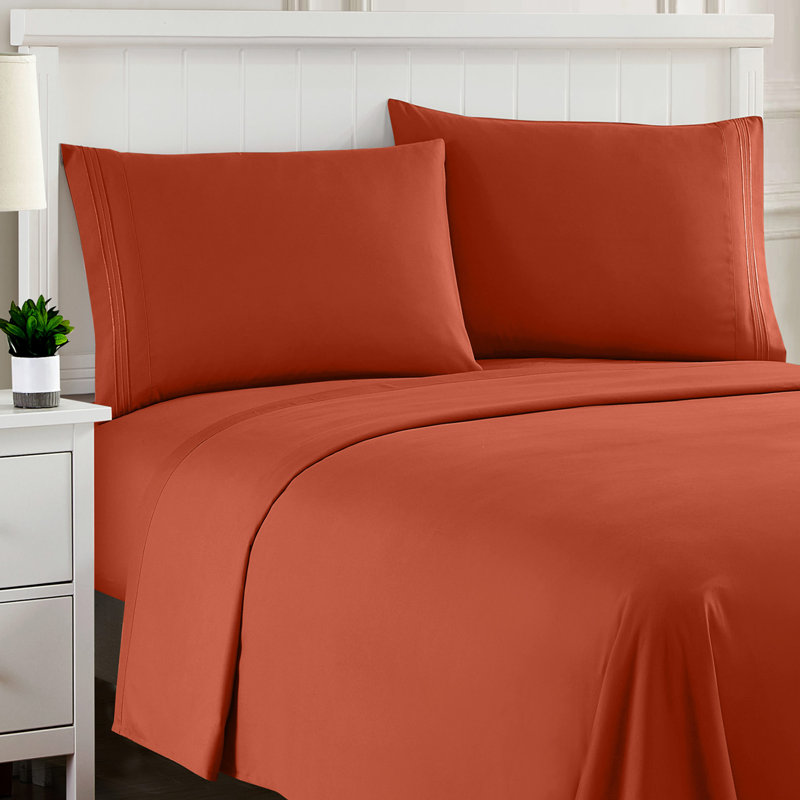 Luxurious Classic Soft Solid 1800 Series Microfiber Sheet Set, Various Colors and Sizes, Twin, Rust