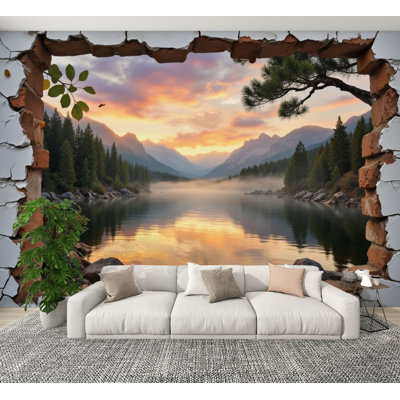Papier peint adhésif auto-adhésif Serene Mountain Lake Sunset