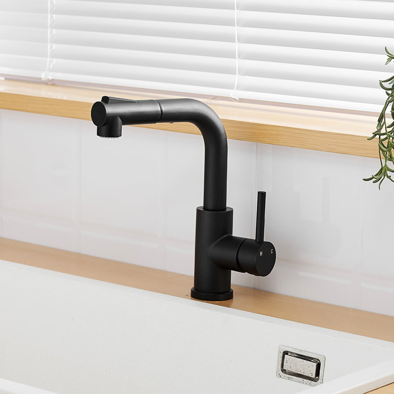 Modern Black Kitchen Sink Faucet With Pull Out Spray - Ceramic Filled, 360 Rotatable For And Bath Bar Swivel, Stainless Steel, Bathroom Sinks