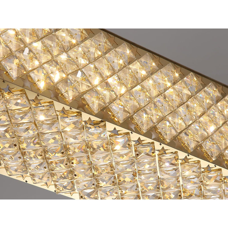 Glam Rectangular Dimmable Led Crystal Chandelier, Gold