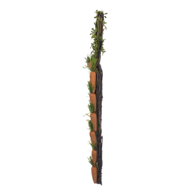 22" Artificial Orange Carrot Wreath. Features orange carrots on a carrot shaped wreath.