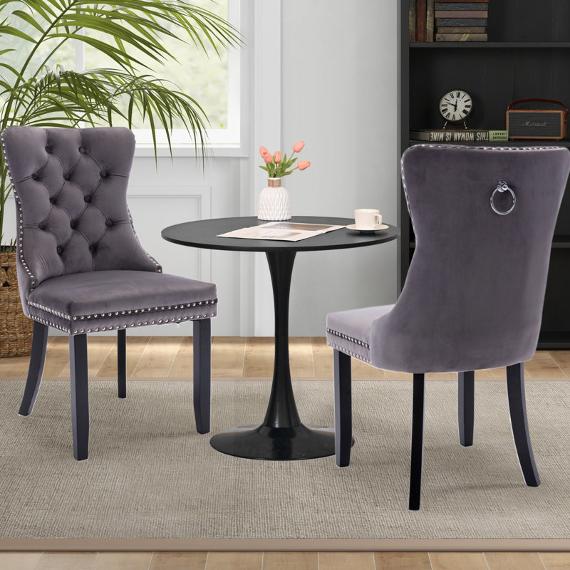 Round Dining Table Sets with 2 chairs, Gray/Black, Black