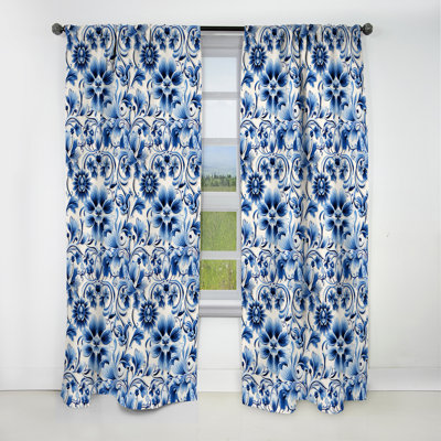 Motif victorien II cobalt Frwork Ii - rideau damassé - rideau occultant en velours - 1 panneaux