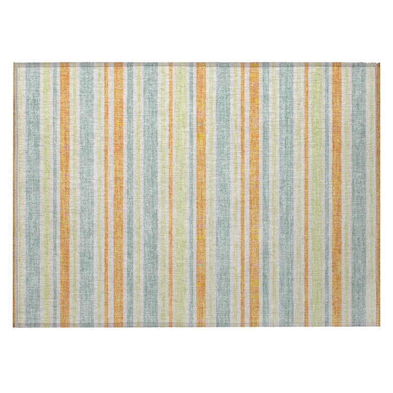2' X 3' Orange Green and Blue Striped Washable Non Skid Indoor Outdoor Area Rug