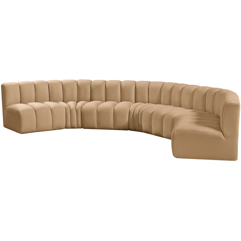 Hisa Upholstered Curved Sectional Reversible, Camel Velvet