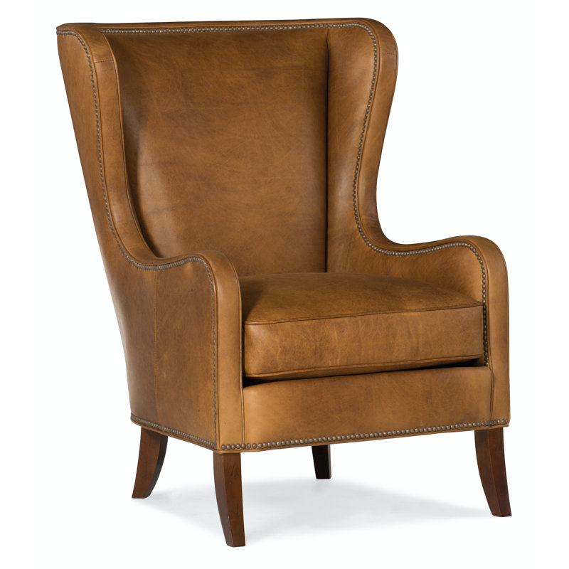 Aurora Leather Wingback Chair, Anilina Cacao Genuine Leather, Stone, French Natural