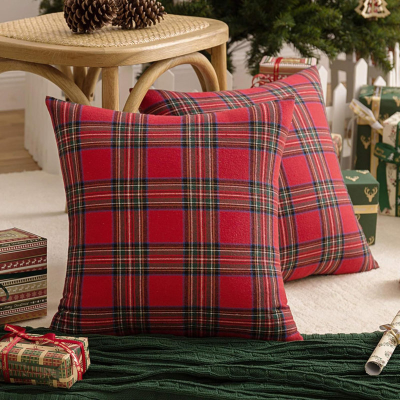 Paquet de 2 housses de coussin décoratives à carreaux écossais en tartan pour Noël, Carrée, H 18 po x l 18 po