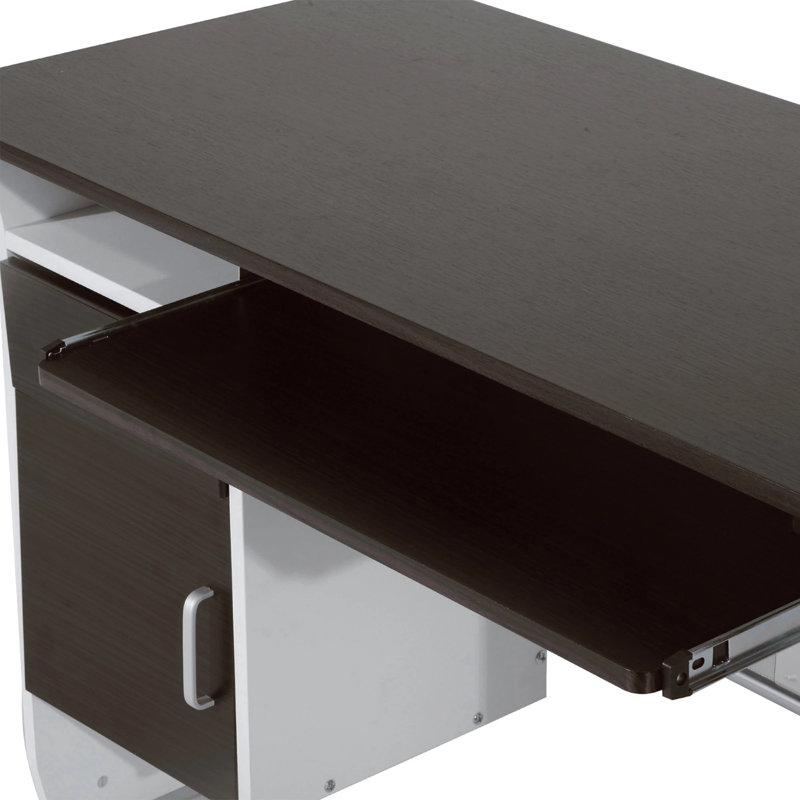 100Cm W Rectangular Computer Desk with Cabinet, Walnut/White