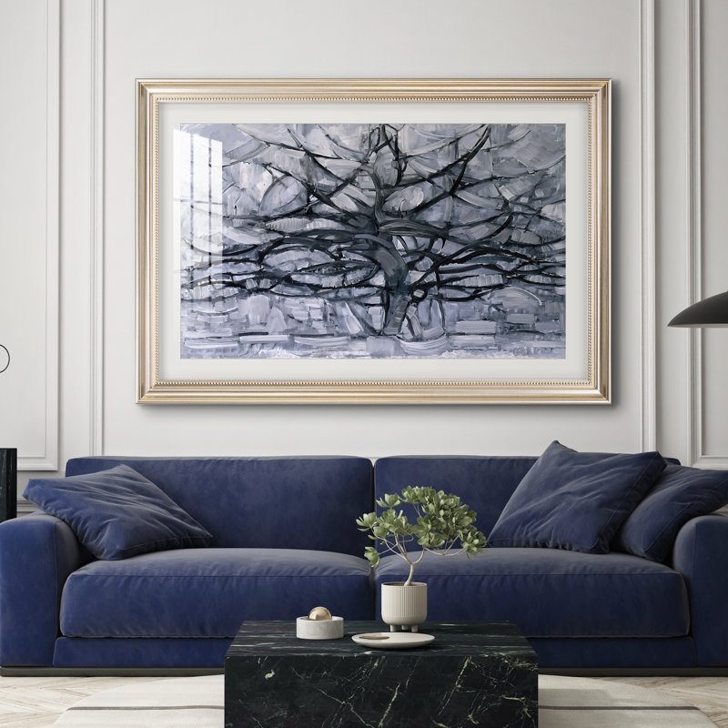 L'Arbre gris, 1911 - Piet Mondrian - Reproduction encadrée sur mesure, 28x40 INNER SIZE, Framed Print with Mat, Pewter Satin