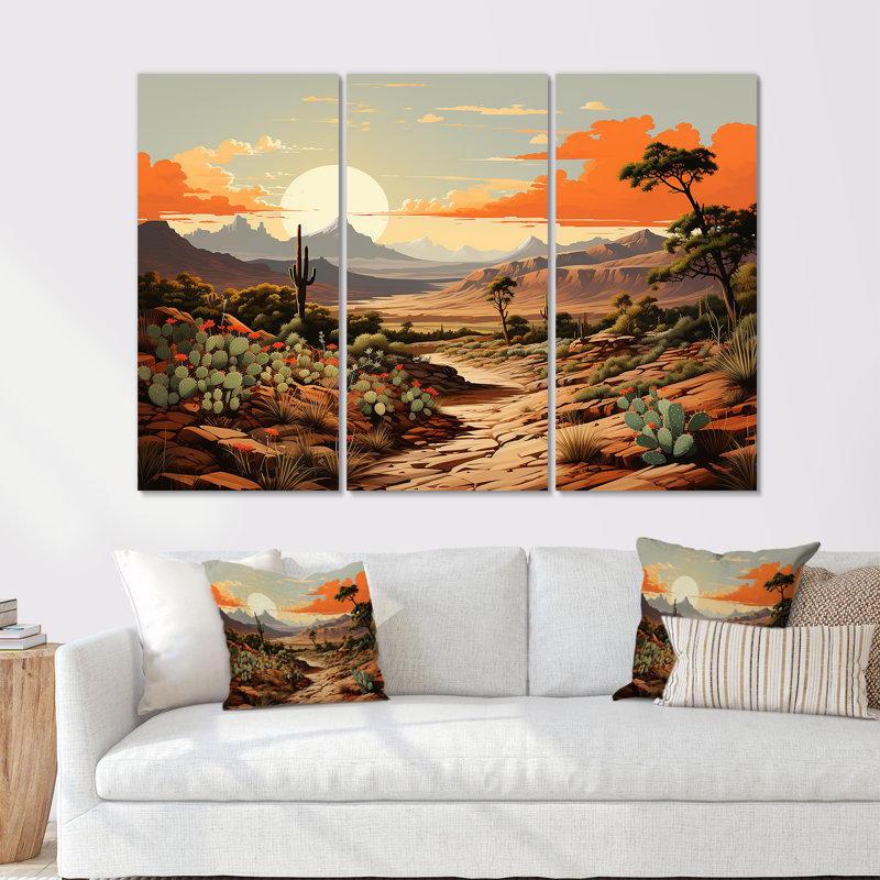 Cactus charme dans un paysage de montagne - ensemble d'art sur toile floral cactus, Toile tendue, H 28 po x l 36 po x P 1 po
