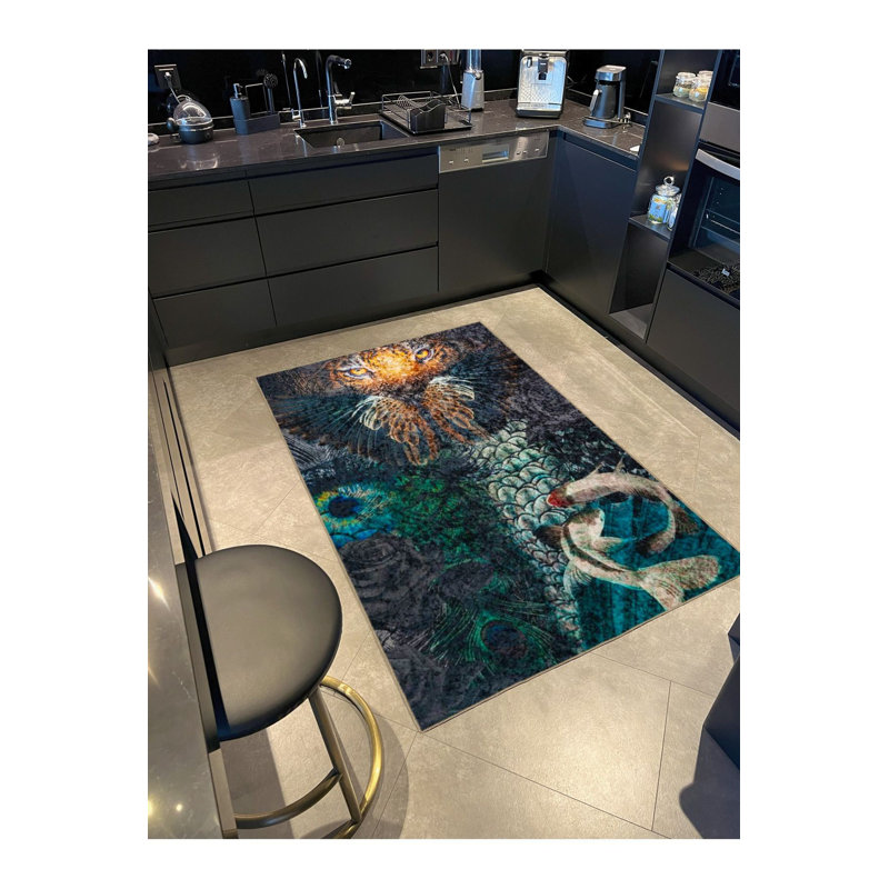 Tapis tissé à motif botanique et lavable, Tapis de couloir 4 pi 11 po x 9 pi 10 po