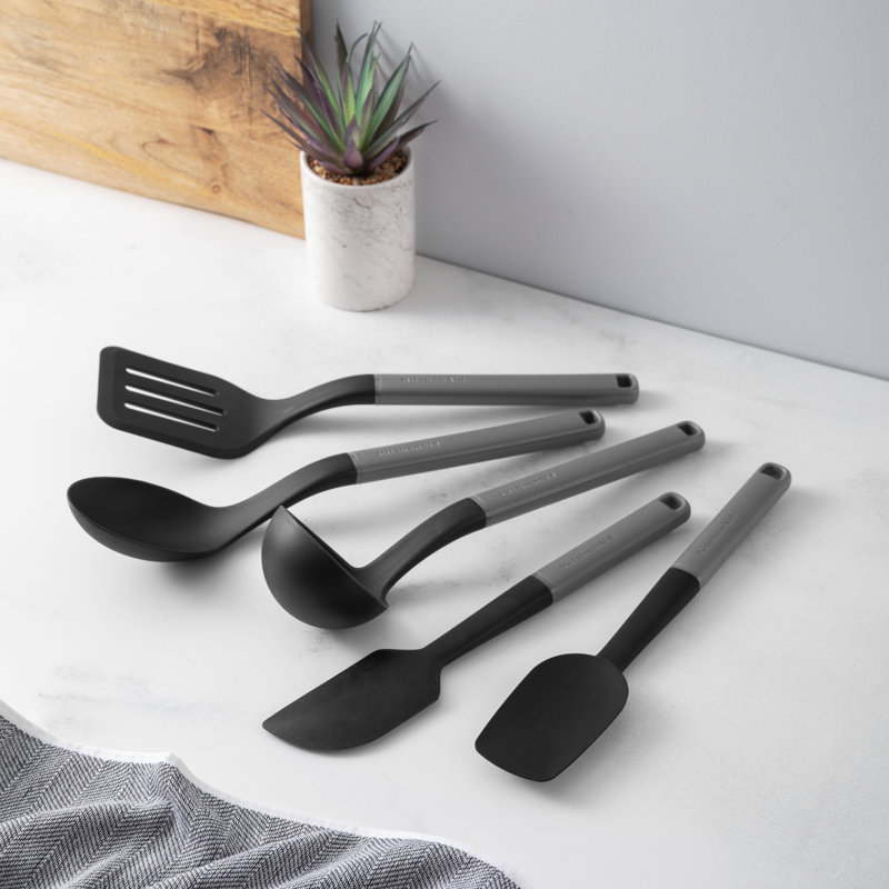 KitchenAid 5pc Utensil Set, Charcoal Grey, Heat Resistant Cooking Utensils, Non-Stick Safe with Durable Handles