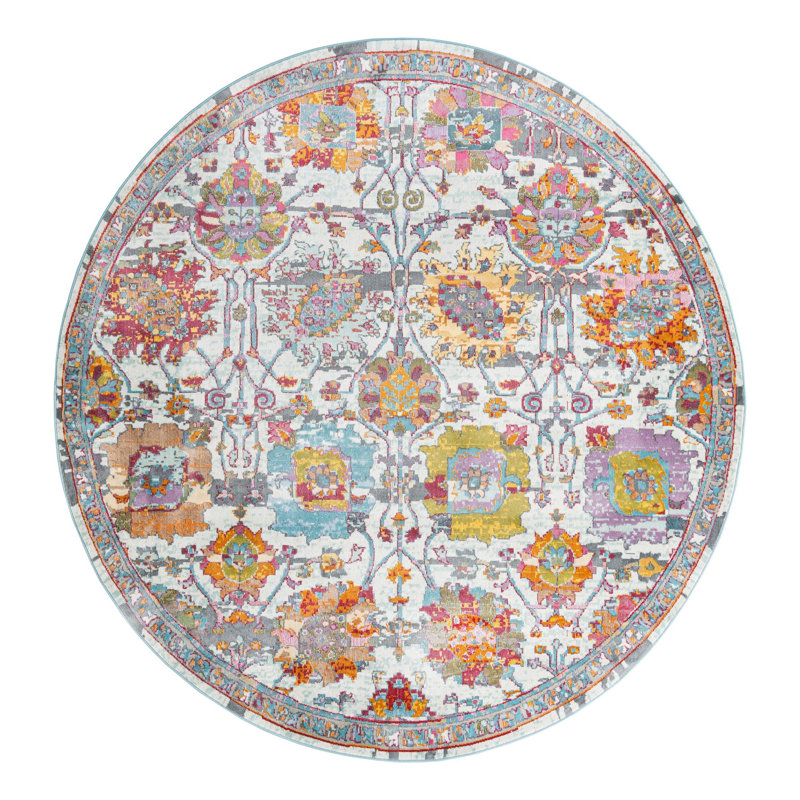 Tapis orange / gris / bleu Haefner, Rond 8 pi 2 po