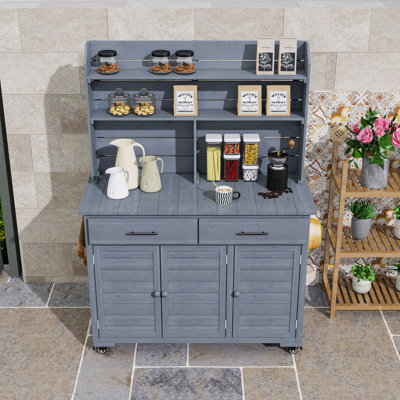 Outdoor Kitchen Island with 2 Cabinet, Removal Shelves and Drawers