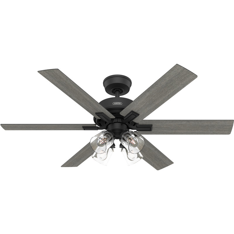 Hunter 52 Inch Fonthill ENERGY STAR® Hunterexpress Ceiling Fan With Lights And Remote, Matte Black, Black/Gray Wood