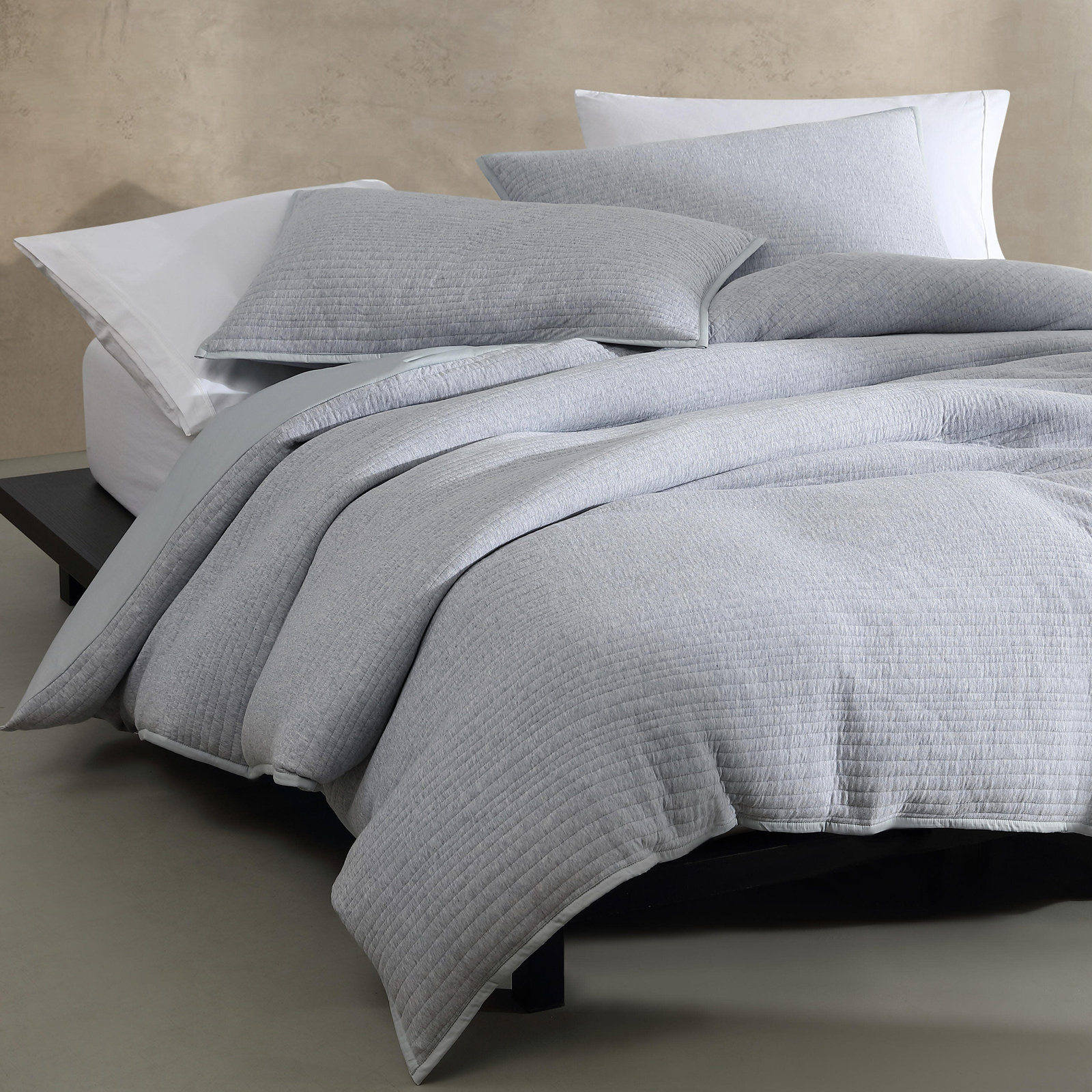 Cotton Duvet Cover Set, King Duvet Cover +  2 King Shams, Gray/Blue