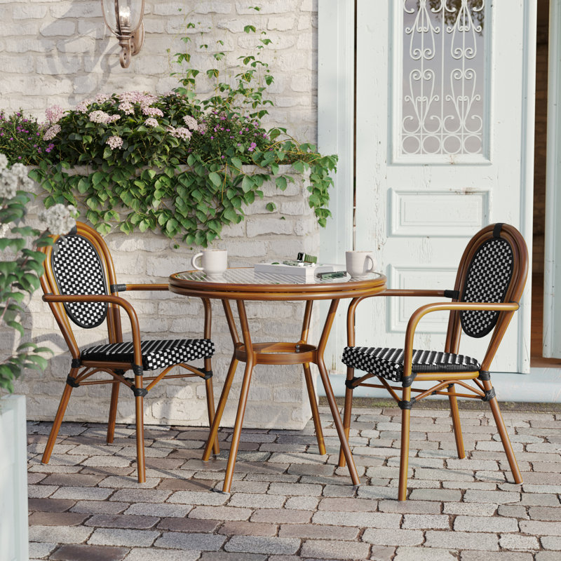 Rylan Round Indoor/Outdoor Commercial Bistro Set with Table and Two Chairs