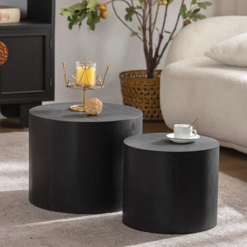 Ensemble de 2 tables basses rondes en bois Nesting, Noir