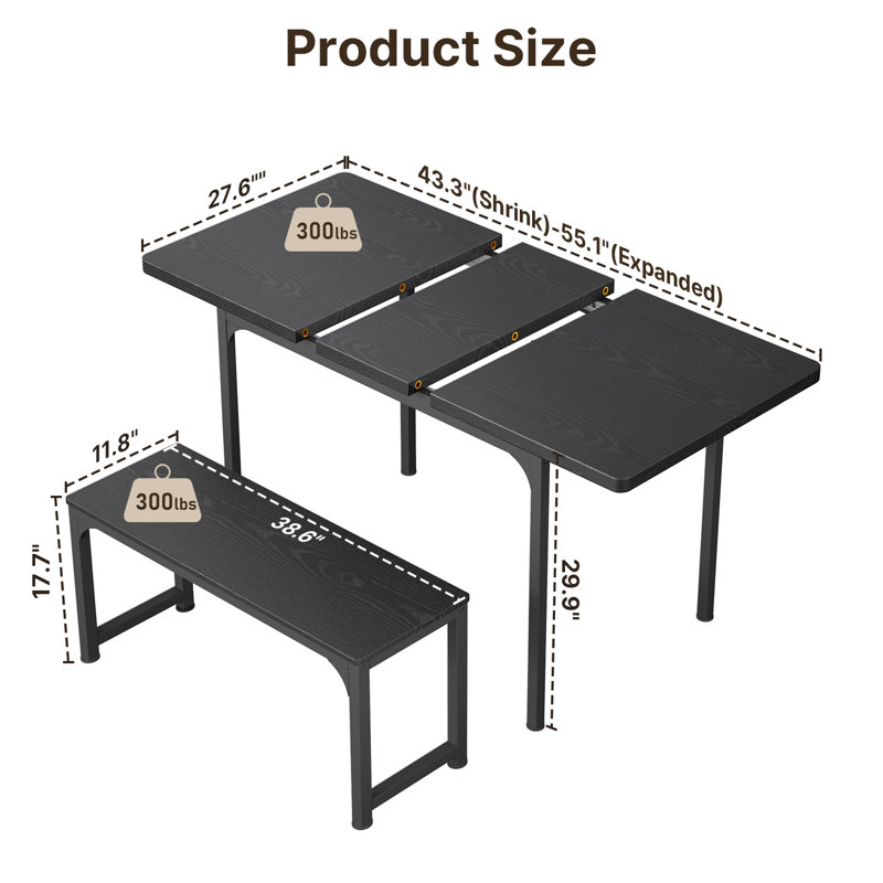 Vetha 4 - Person Four Leg Dining Set, Black