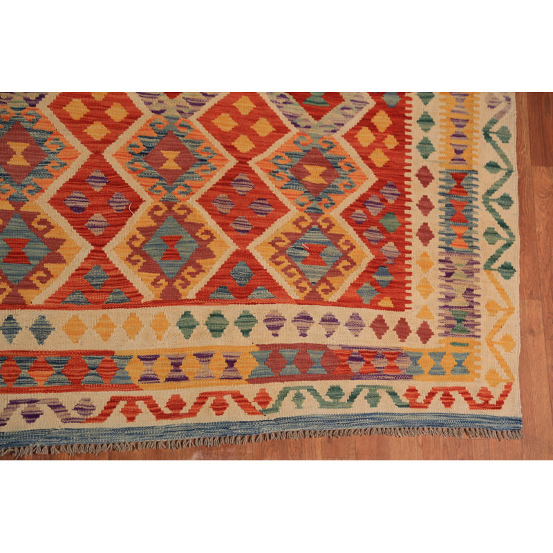 Tapis oriental géométrique All-Over Kilim 10 x 13