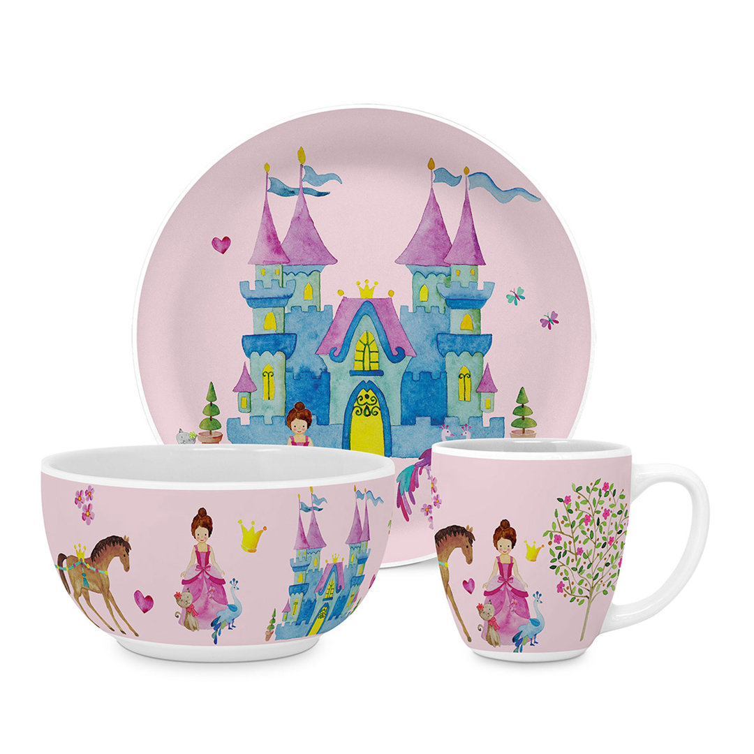 PPD Princess Kids Set, 3-tlg., Geschirr, Becher, Teller, Schale, Kinder, New Bone China, 162302523