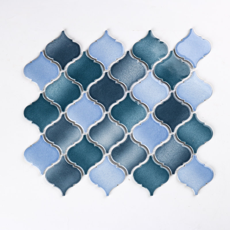 Perfection 2.6" X 2.4" Porcelain Arabesque Mosaic Tile, Blue/Teal