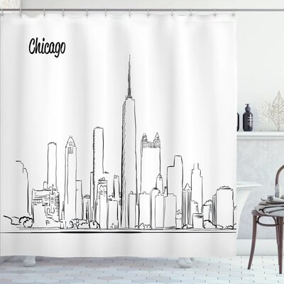 Chicago Skyline Shower Curtain Set + Hooks -  Ambesonne, sc_60416_long