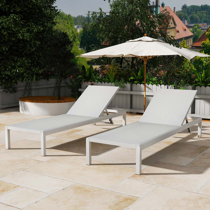 Ensemble de 2 chaises longues réglables en aluminium résistantes aux intempéries et aux rayons UV pour l'extérieur