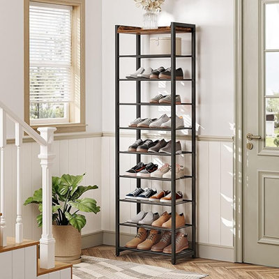 Range-chaussures Hoobro à 10 niveaux, rangement pour chaussures étroit avec 9 tablettes en métal, permettant d'économiser de l'espace, stable et robuste, pouvant contenir de 18 à 27 paires de chaussures, pour le vestibule, le couloir, le salon, le br