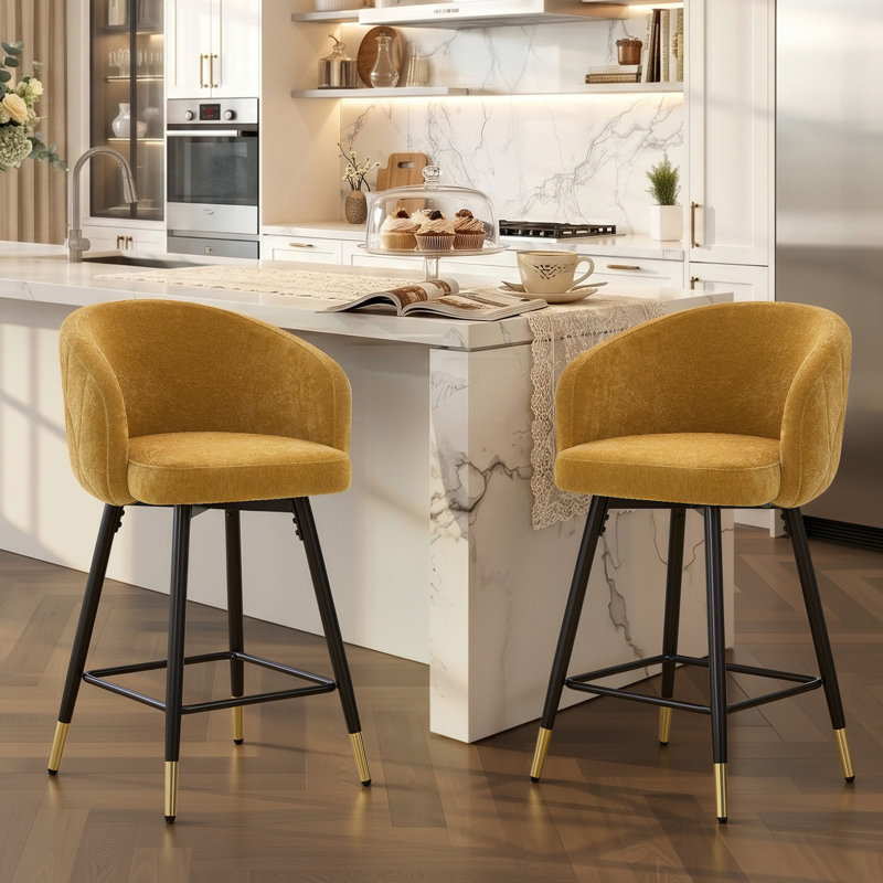  26" Swivel Upholstered Counter & Bar Stool with Metal Frame, Yellow