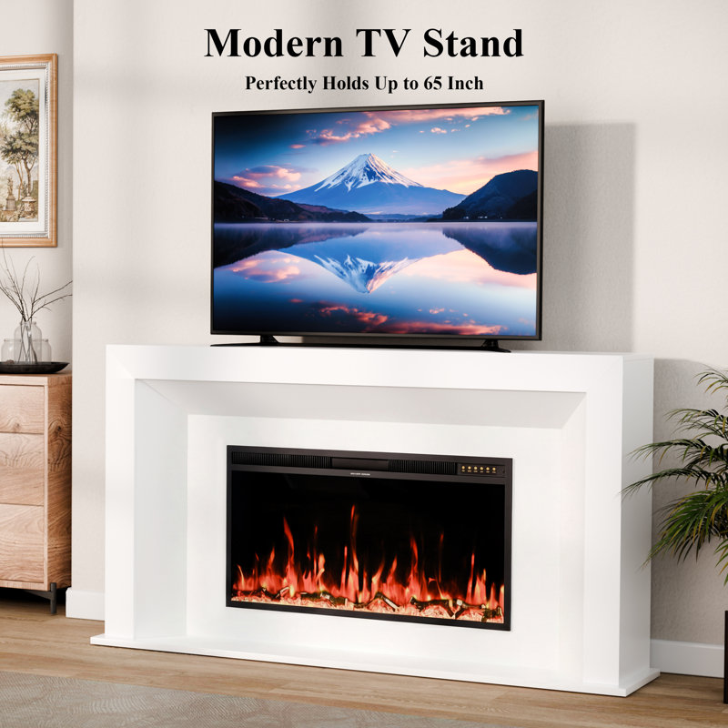65.75" Electric Fireplace Heater Mantel Tv Stand With Remote Control, Overheat Protection