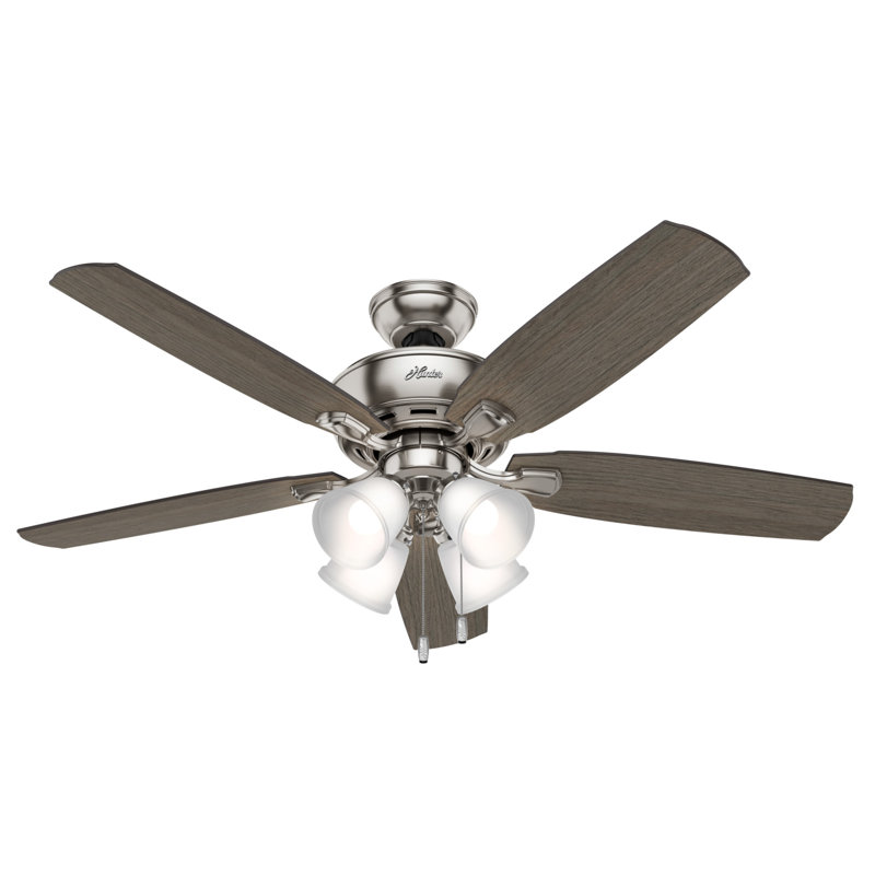 52" Amberlin 5 - Blade Standard Ceiling Fan with Pull Chain and Light Kit Included, Brushed Nickel