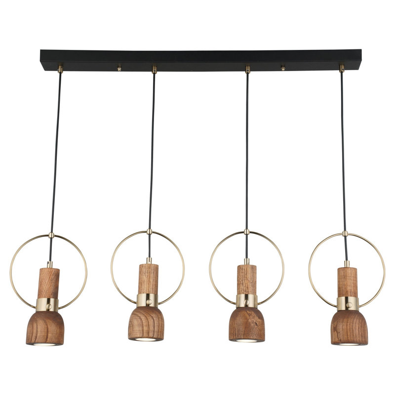 Lustre élégant en laque antique, hauteur réglable 19,7 - 50,0 pouces | Structure en métal avec capuchon en bois, plaque de base 80 x 2,5 x 6,0 pouces | Comprend 4 ampoules GU10 Max 7W, éclairage élégant pour la maison et le bureau
