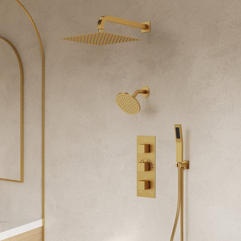 Système de pomme de douche thermostatique double, robinet de douche à pluie haute pression mural 12 "avec douchette 
