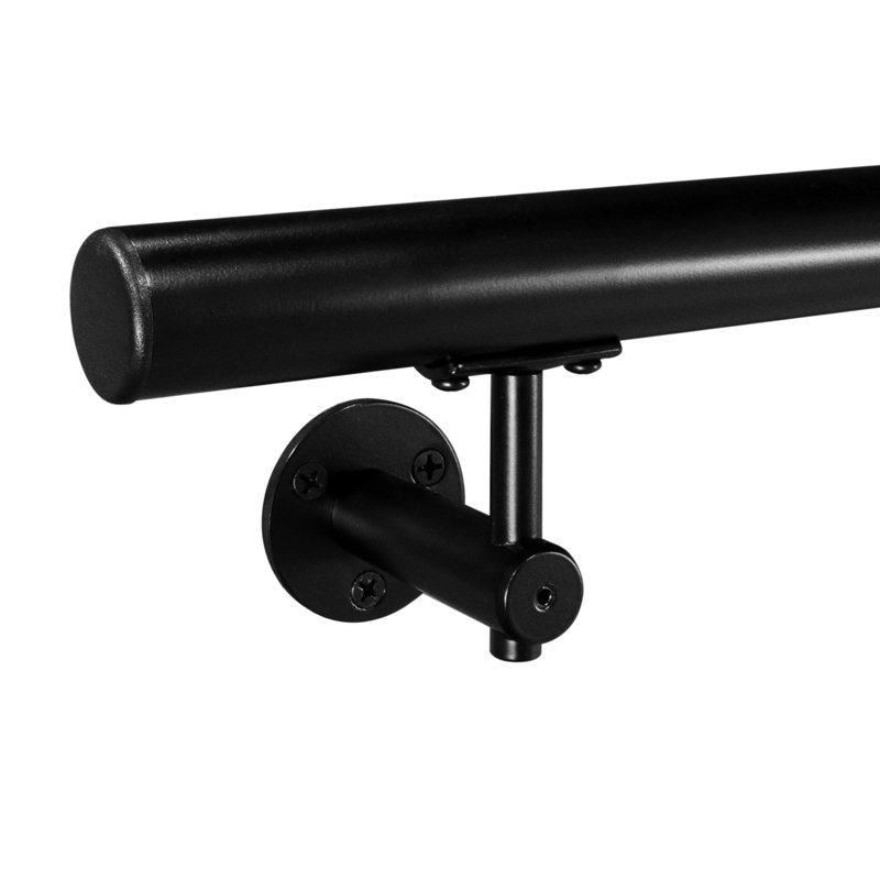 Industrial Aluminum 1.5 Inch Round Complete Indoor/Outdoor Handrail Grab Bar Kit, 36" W, Black