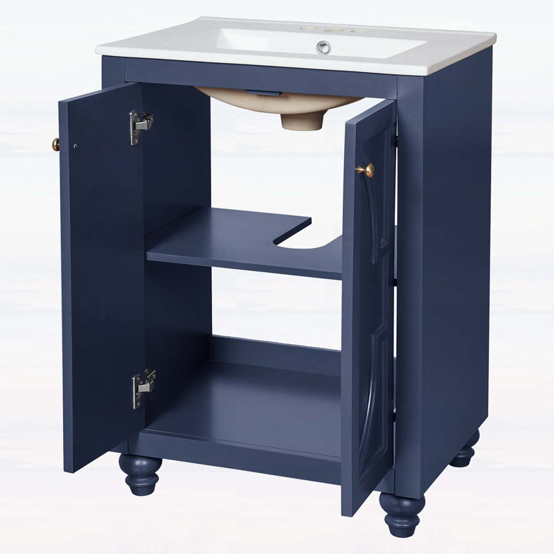 Modern Bathroom Vanity with Sink,Soft-Close Hinges,Ball-Turned Legs, Blue
