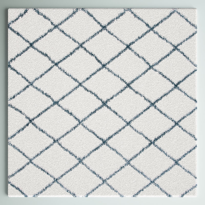Feltner Geometric Ivory/Slate Blue Area Rug, Square 7'