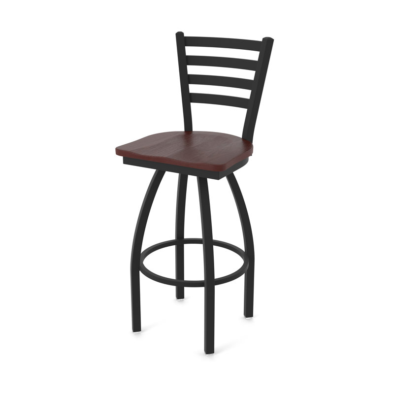 Tabouret pivotant Jackie, Bois - Chêne cerisier foncé, Noir froissé, Très grand (siège d'une hauteur de 36 po)