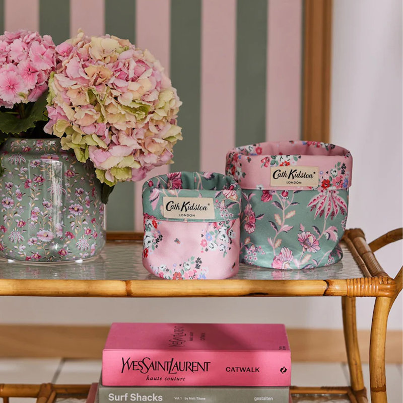 Cath Kidston Set of 2 Floral Reversible Storage Bags - Green/Pink