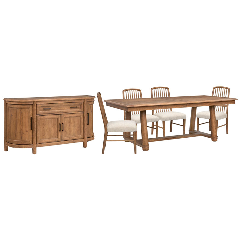 Table de salle à manger extensible à tréteaux avec 4 chaises et buffet, 6 Pieces: Table, 4 Chairs, Sideboard