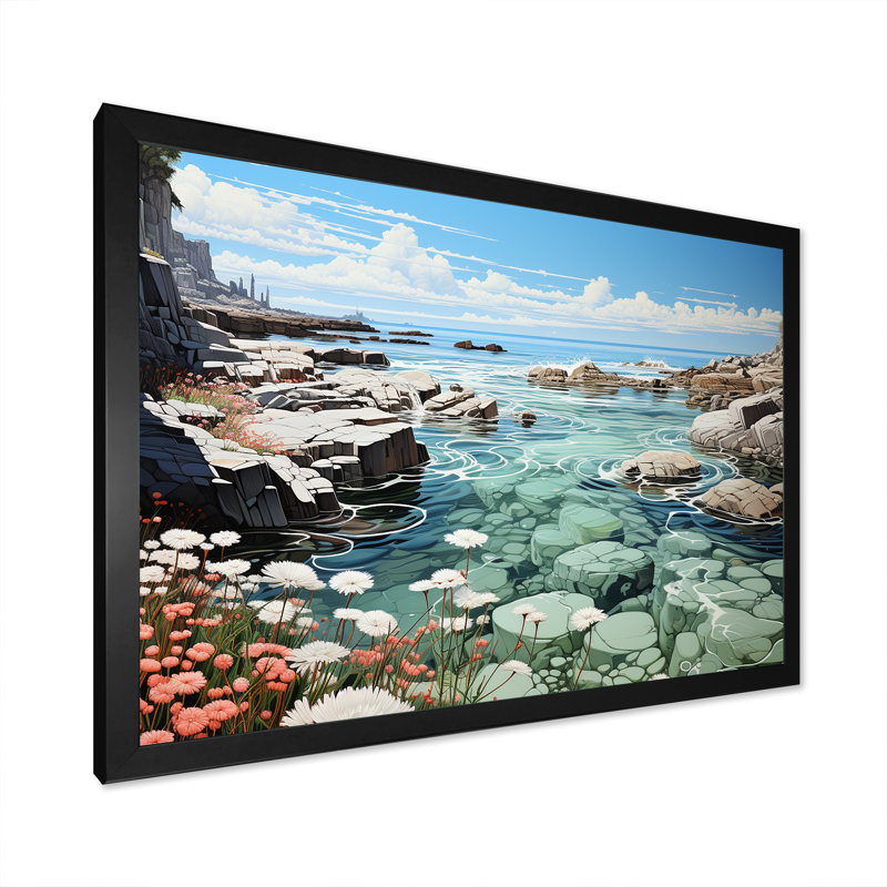 Paysage de plage sauvage III sur toile, Cadre simple noir, H 24 po x l 32 po x P 1 po
