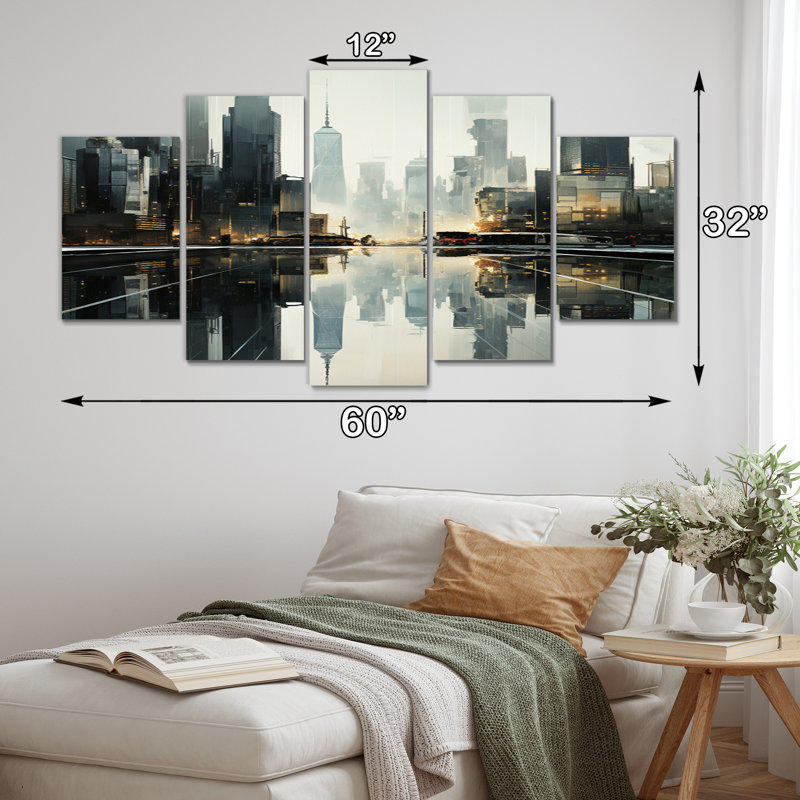 «Skyscrapers Urban Mirage II», reproduction d'art sur toile - 5 panneaux