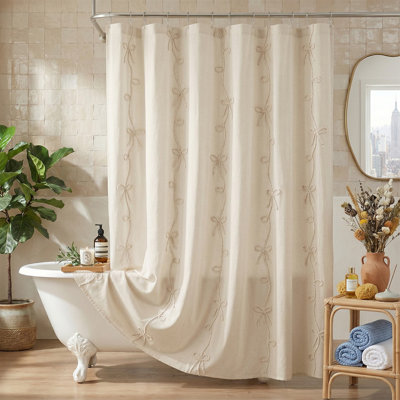 Rideau de douche Lipa marron avec nœud brodé et cordon, 183 x 183 cm