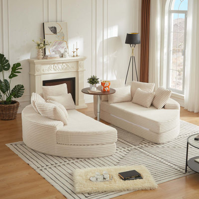 Fauteuil inclinable rond en velours côtelé de 78,5 pouces, convertible en deux fauteuils inclinables, canapé-lit 2 en 1, conception de coussin pour le cou avec cinq coussins décoratifs