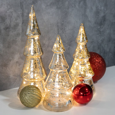Battery Operated Silver Mercury Glass Trees (3ct)