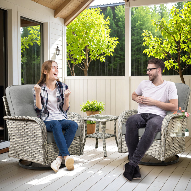Three-Piece Outdoor Swivel Chair Set, Dark Gray