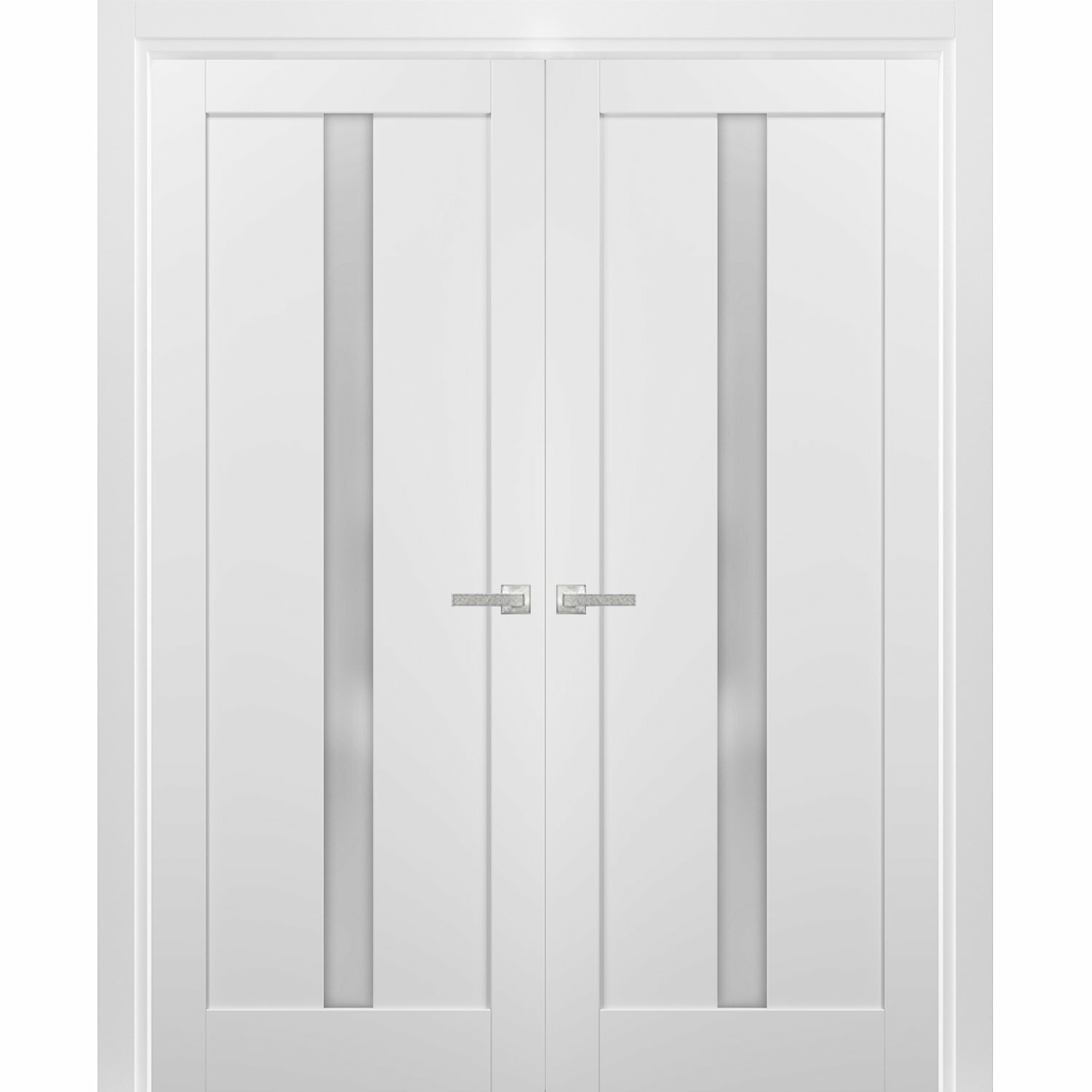 SARTODOORS Quadro Frosted Glass French White Doors with Installation ...