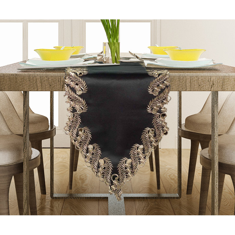 Obera Luxurious Table Runner of Anyce Collection Rectangular Dining Table Runner for Table Decor, Black/Gold