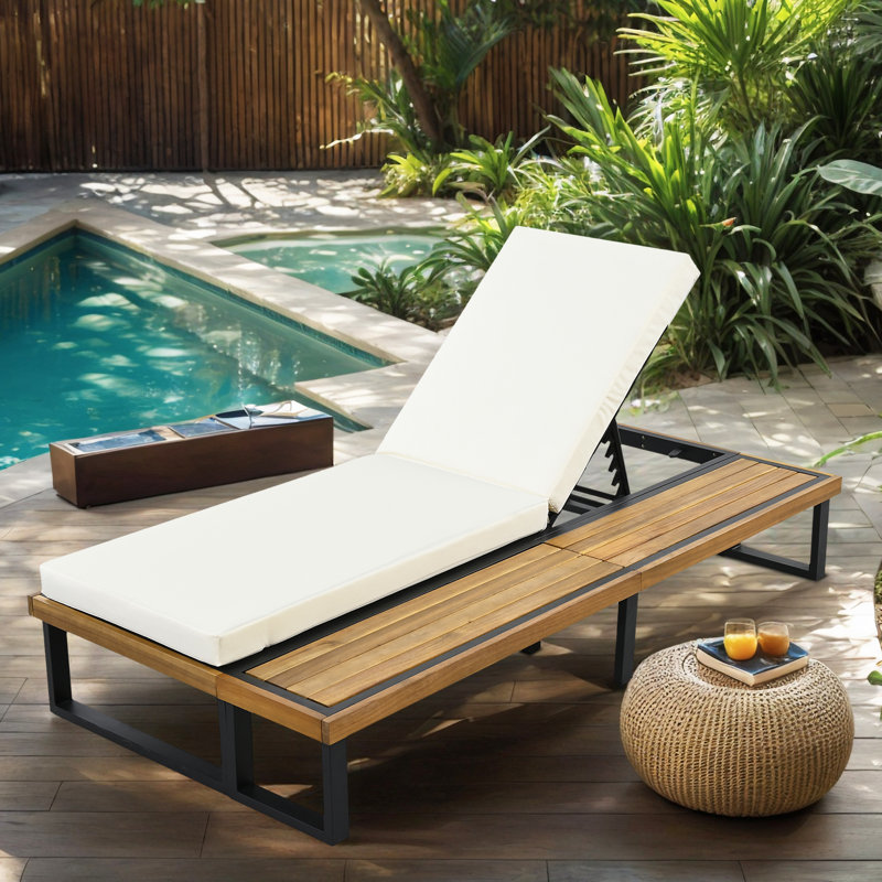 Chaise longue d'extérieur avec dossier réglable à 5 positions, Beige